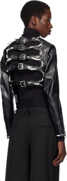 Noir Kei Ninomiya Black Faux-Pearl Embellished Faux-Leather Jacket