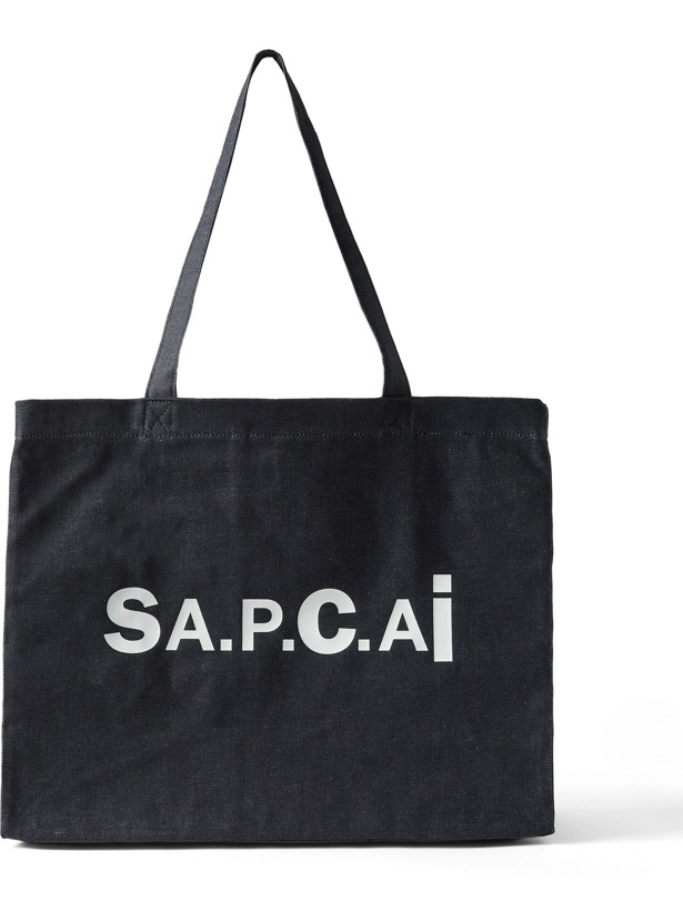 Photo: A.P.C. - Sacai Logo-Print Nylon-Trimmed Denim Tote Bag - Blue
