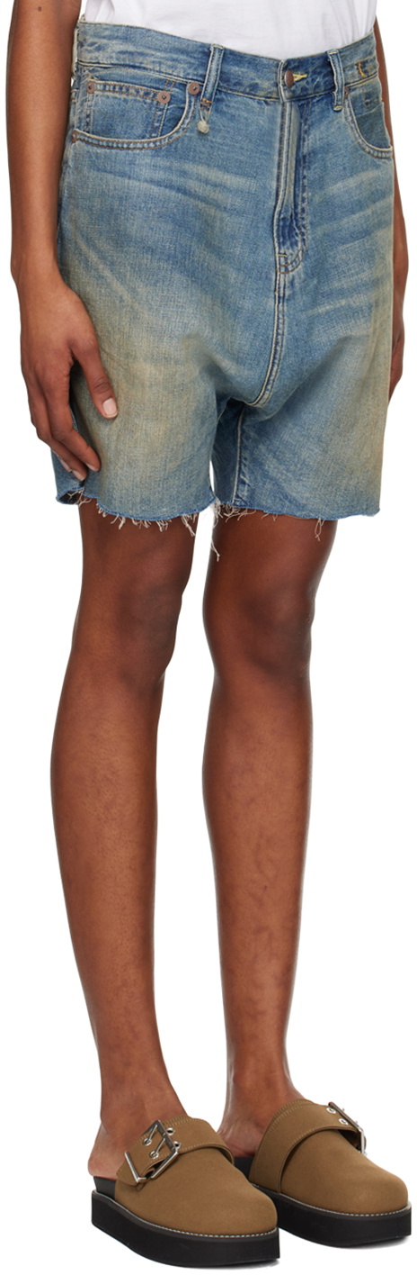 R13 Indigo Marky Drop Denim Shorts