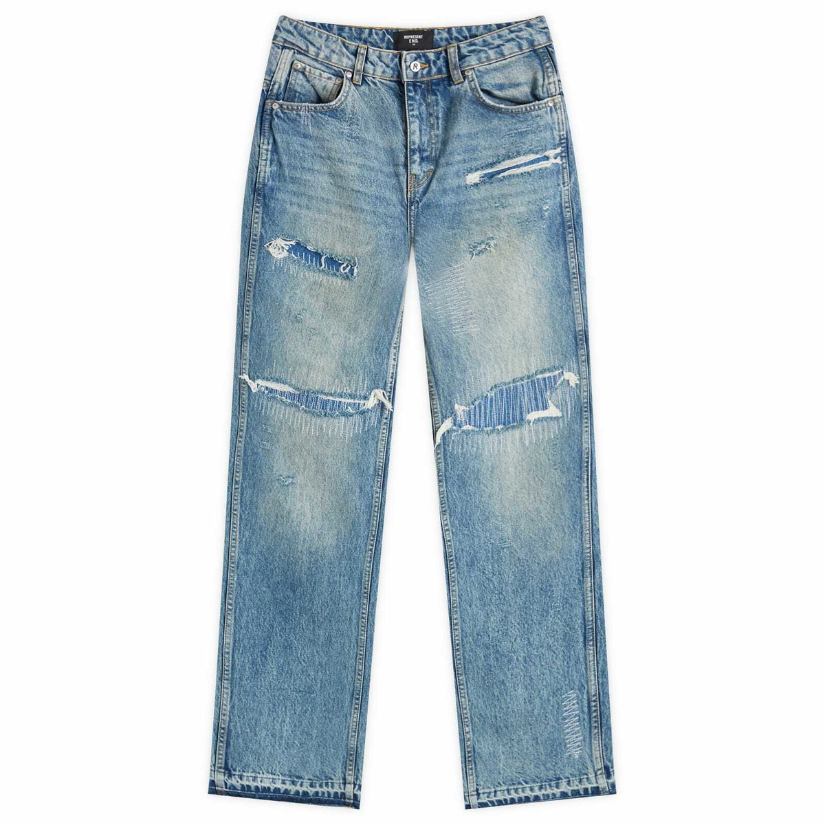 END. x Represent R3 Baggy Destroyer Denim in Mechanical Blue