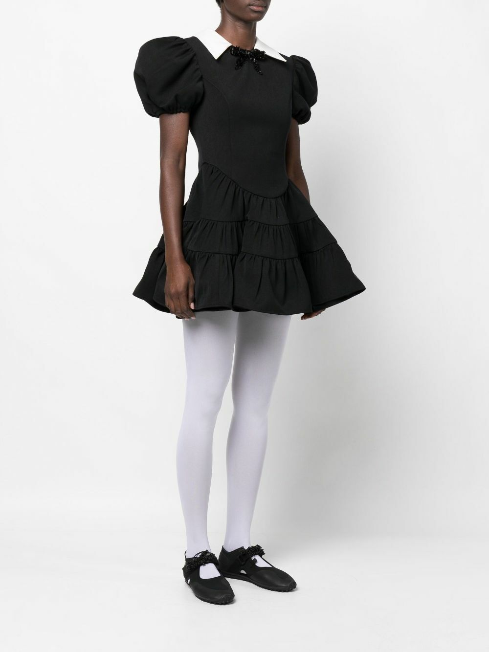 SHUSHU/TONG Black Puff Sleeve Tiered Mini Dress Shushu/Tong