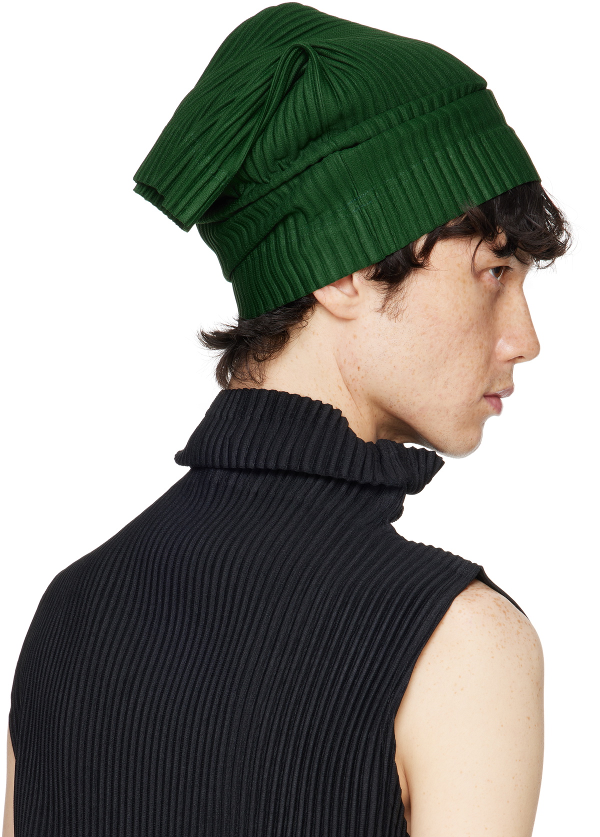HOMME PLISSÉ ISSEY MIYAKE Green Pleats Tube Beanie Homme