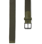 Anderson's - 3.5cm Green Leather-Trimmed Woven Elastic Belt - Men - Green