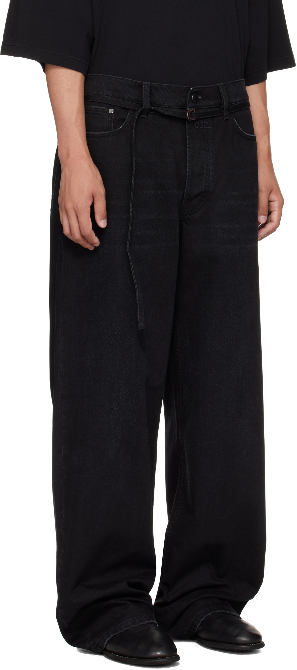 032c Black Down To Earth Wide Leg Jeans