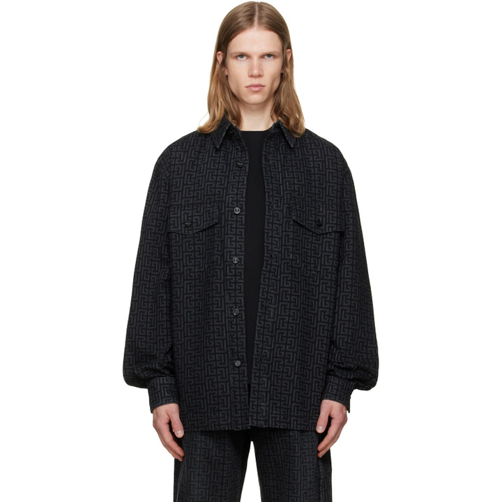 Photo: BALMAIN Black Monogram Denim Overshirt