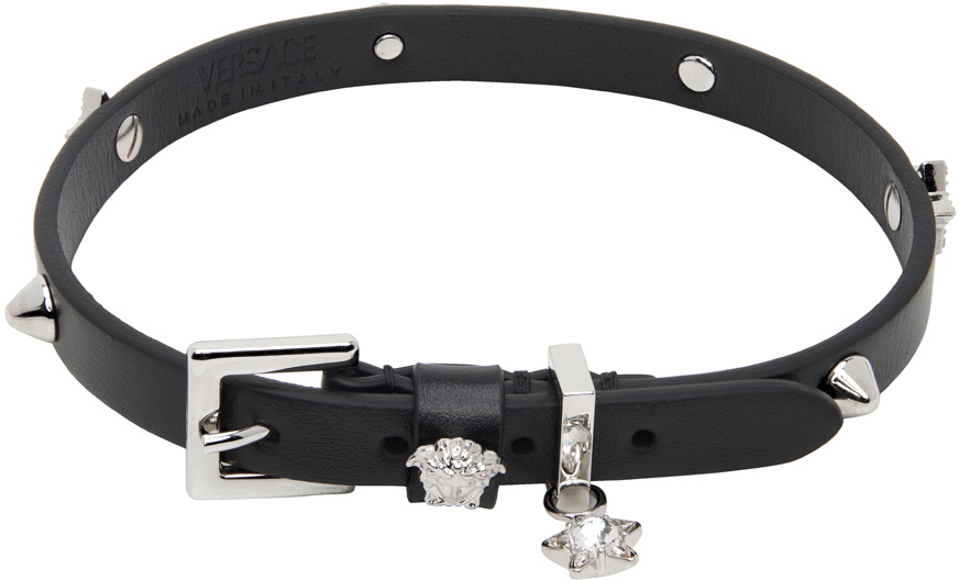 Versace Black Studded Leather Choker Versace