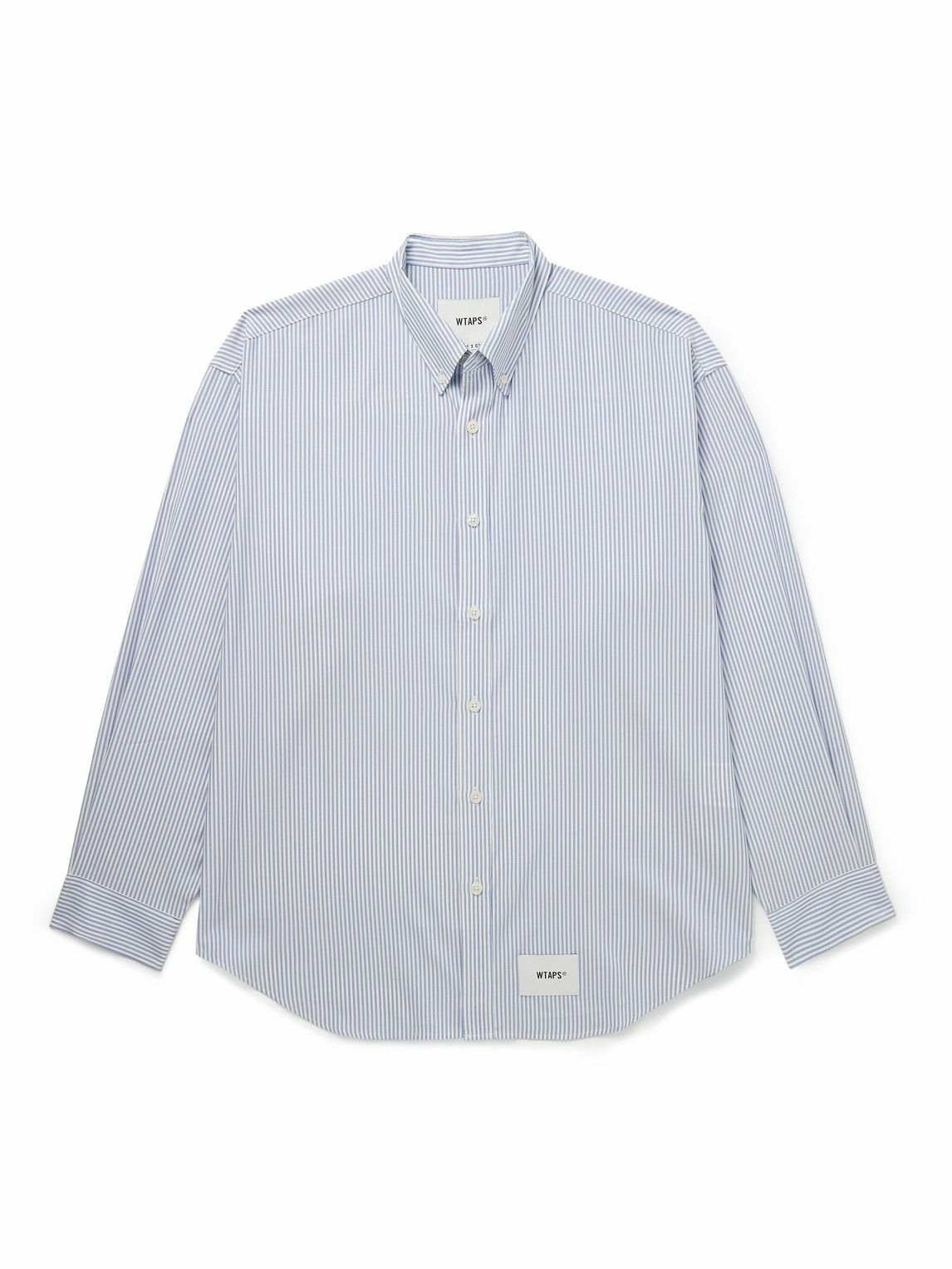 WTAPS - Button-Down Collar Logo-Appliquéd Striped COOLMAX® Broadcloth Shirt - Blue