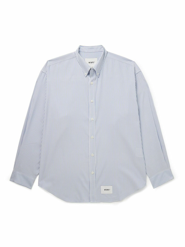 Photo: WTAPS - Button-Down Collar Logo-Appliquéd Striped COOLMAX® Broadcloth Shirt - Blue