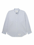 WTAPS - Button-Down Collar Logo-Appliquéd Striped COOLMAX® Broadcloth Shirt - Blue