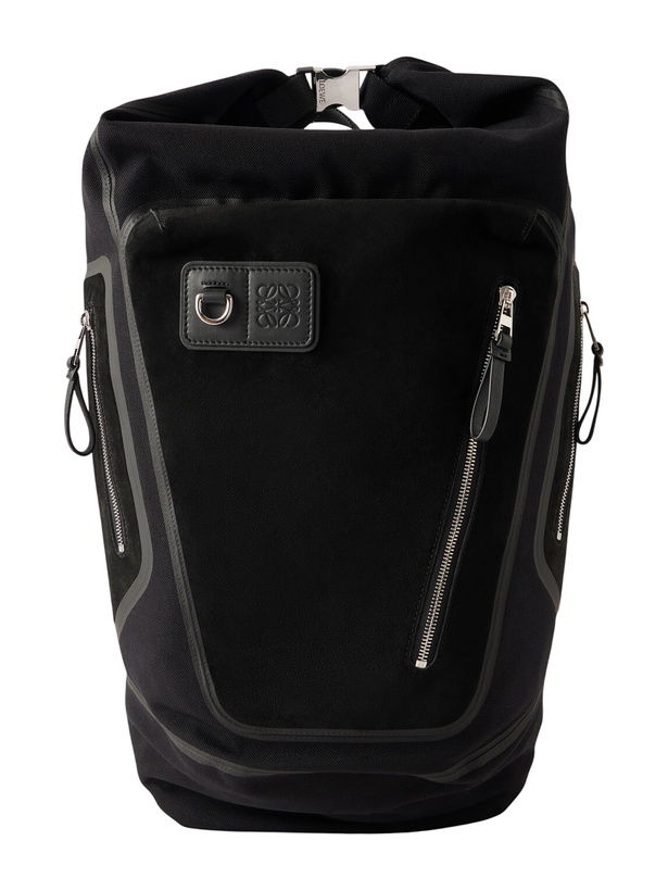 Photo: LOEWE - Flex Logo-Embossed Suede and Canvas Backpack