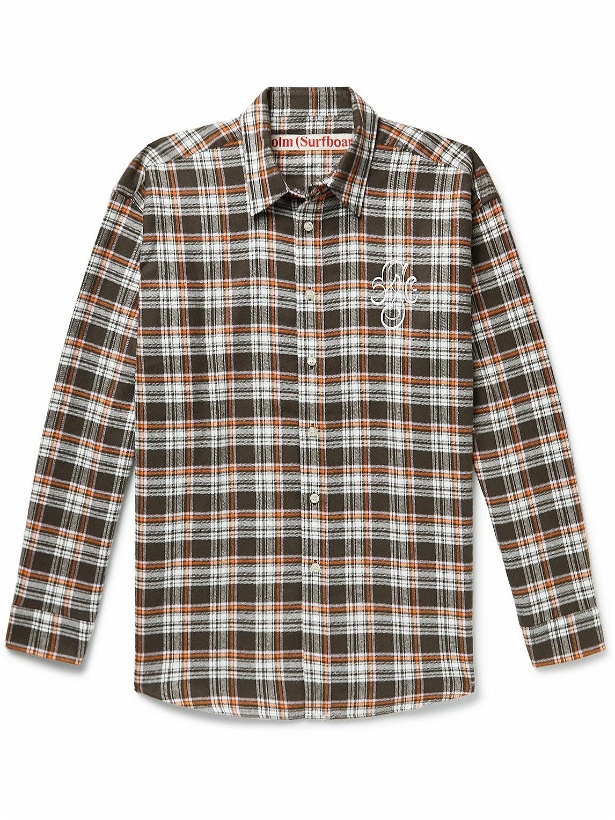 Photo: Stockholm Surfboard Club - Flynn Logo-Embroidered Checked Cotton-Blend Flannel Shirt - Brown