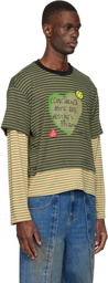 Andersson Bell Khaki Essential Heart Message Stripe Layered LS T-shirt