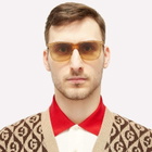 Gucci Men's Cylindrical Web Square Frame Sunglasses in Brown/Gold