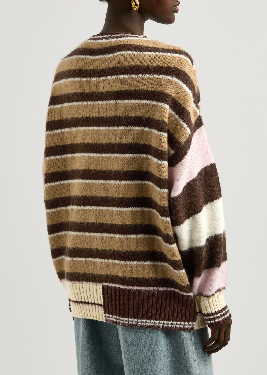 Stine Goya Striped Brushed-knit Jumper Brown