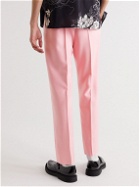 SAINT LAURENT - Cropped Tapered Pleated Wool and Mohair-Blend Trousers - Pink