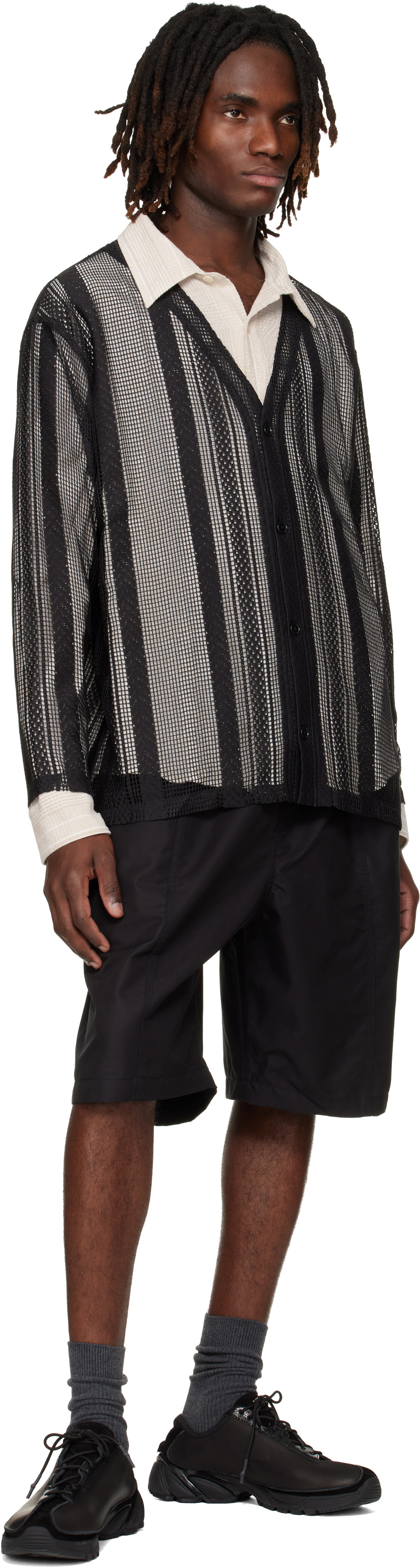 South2 West8 Black Poly Lace V-neck Cardigan