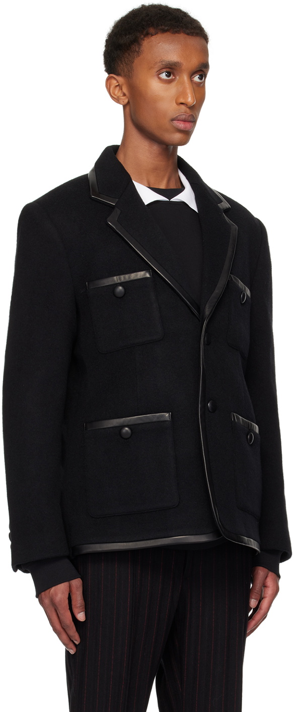 Ernest W. Baker Black Leather Trim Single Breasted Blazer