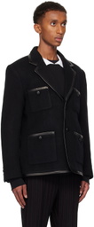 Ernest W. Baker Black Leather Trim Single Breasted Blazer
