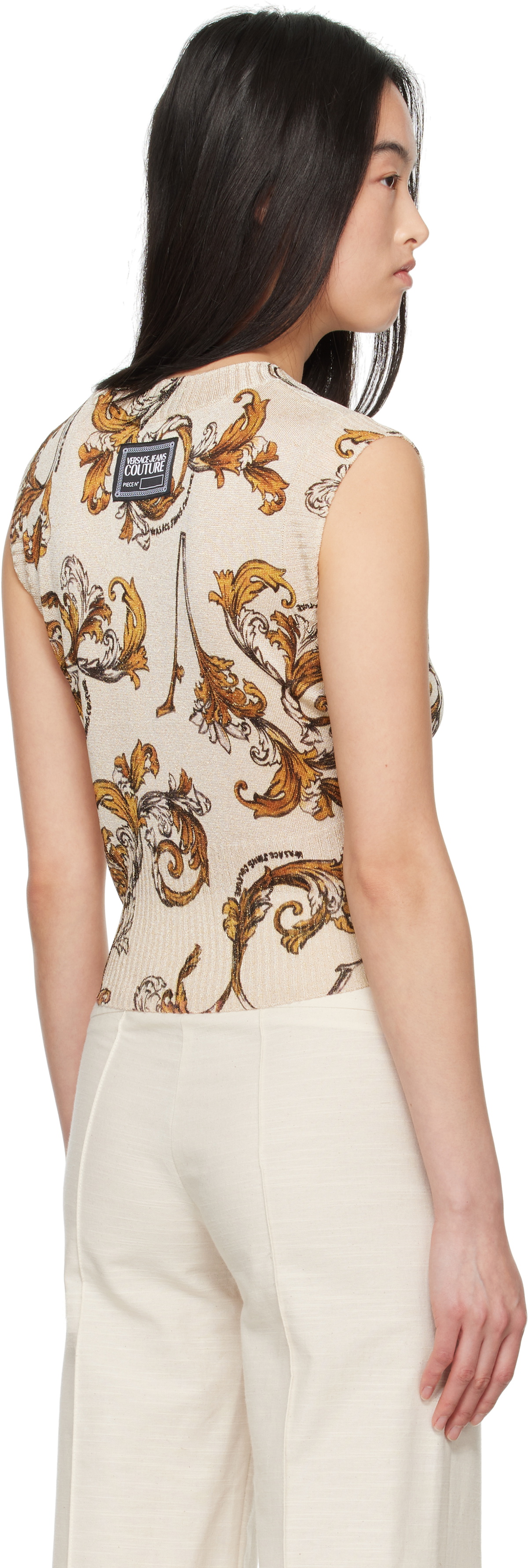Versace Jeans Couture Beige Outline Barocco Lurex Vest