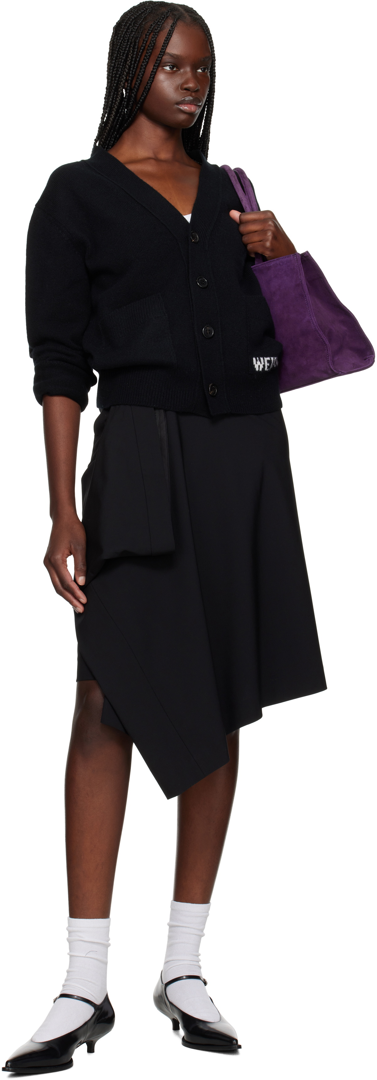 We11done Black Pocket Logo Knit Cardigan