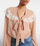 Chloé Lace-trimmed tie-neck silk blouse