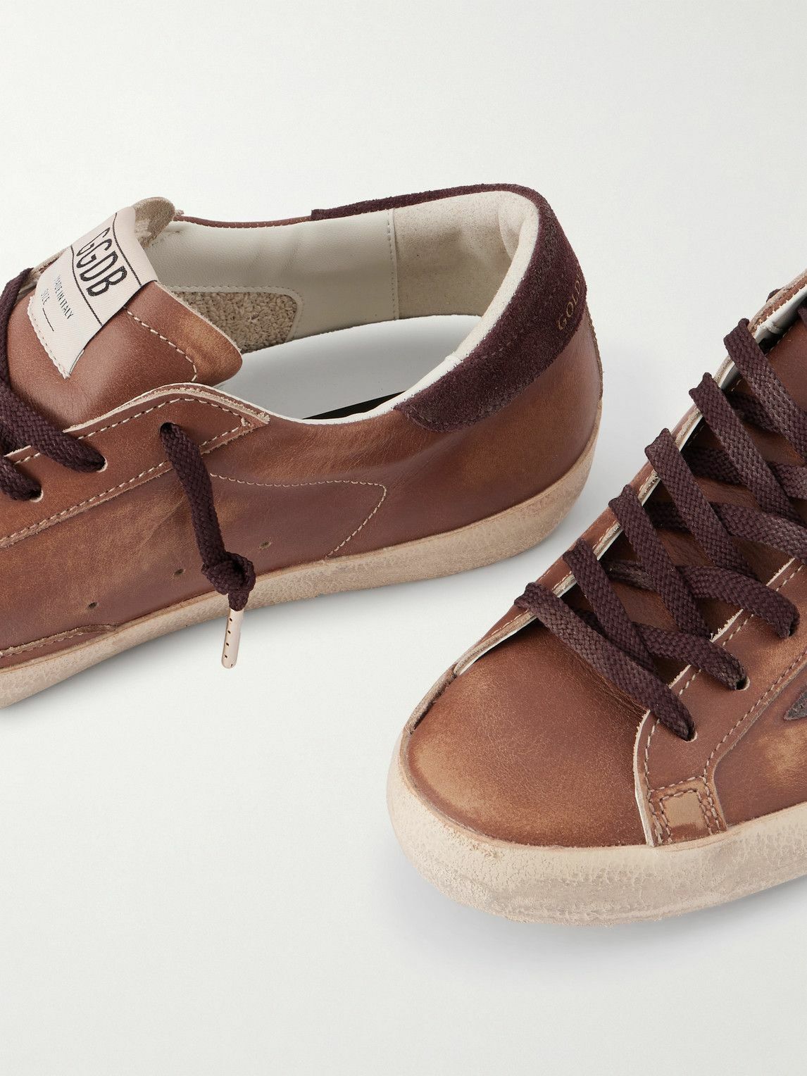Golden Goose - Super-Star Private EDT Distressed Suede-Trimmed Leather Sneakers - Brown