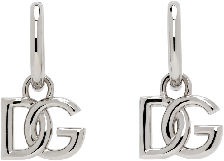 Photo: Dolce&Gabbana Silver 'DG' Logo Pendant Hoop Earrings