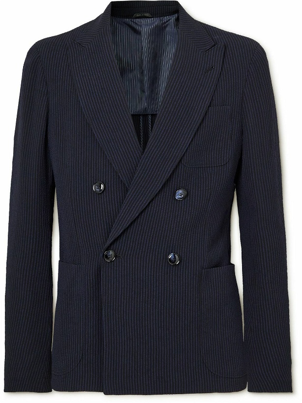 Photo: Giorgio Armani - Double-Breasted Striped Seersucker Suit Jacket - Black