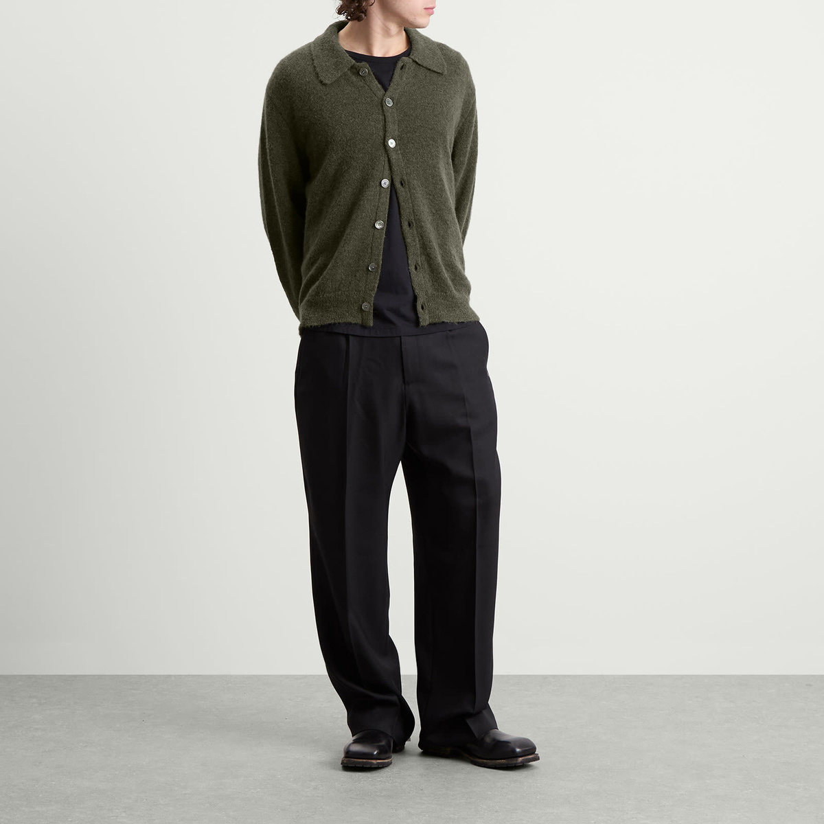 トップス Our legacy evening polo olive 46 Our Legacy Men's Evening Polo in Moss Green Fuzzy Alpaca Our