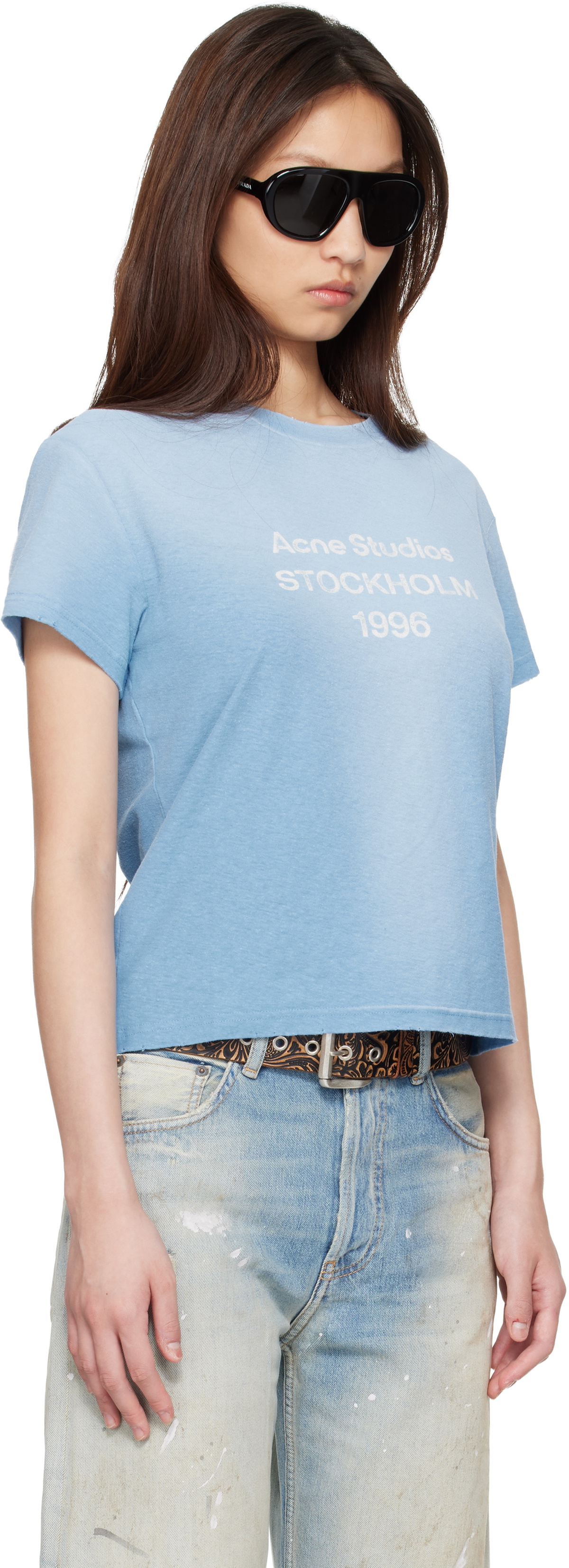 Acne Studios Blue Fitted Logo T-shirt