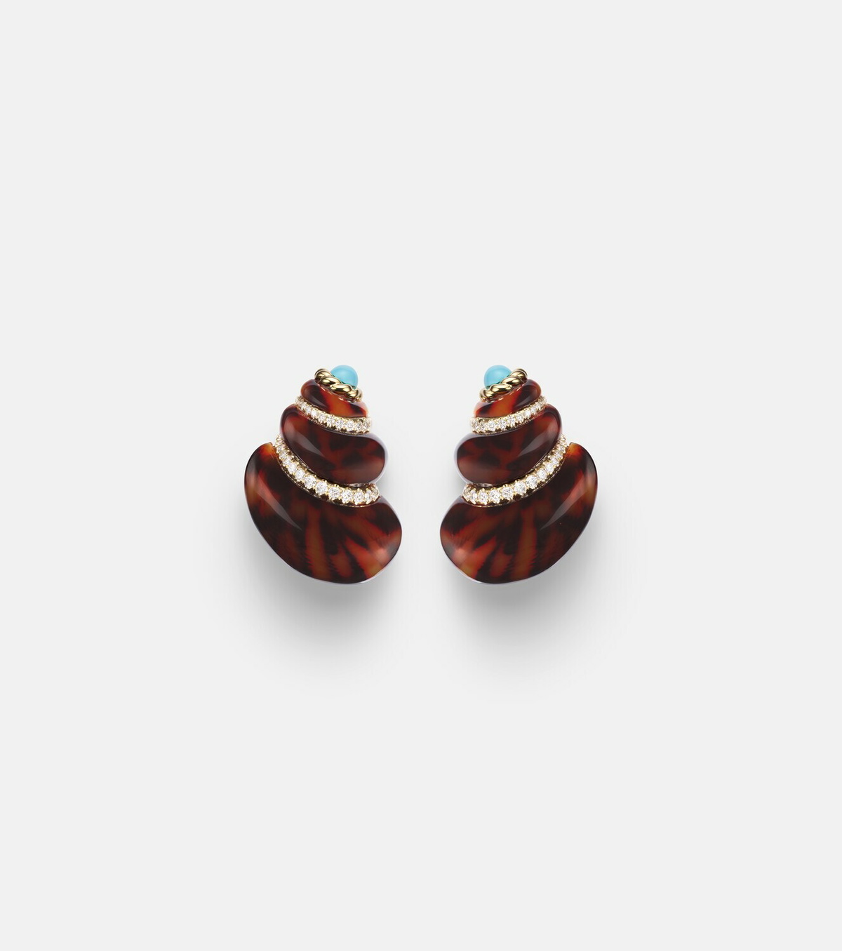 Yvonne Léon Coquillage 9kt gold earrings with diamonds and turquoise