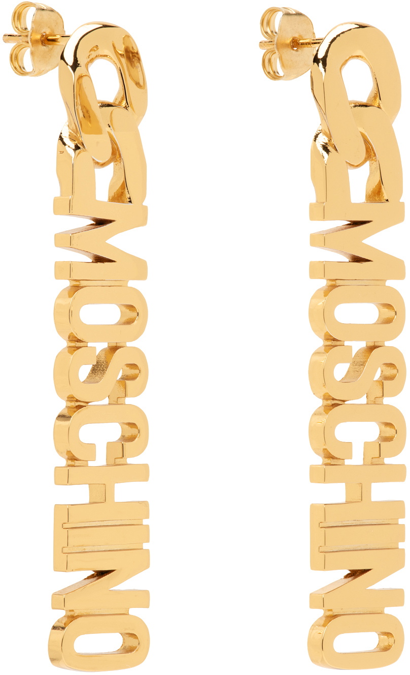 【送料&関税込】Moschino Logo Lettering Drop Earrings Moschino Gold Logo Lettering Pendant Earrings Moschino