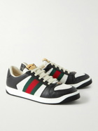 GUCCI - Screener Webbing-Trimmed Perforated Leather Sneakers - Black