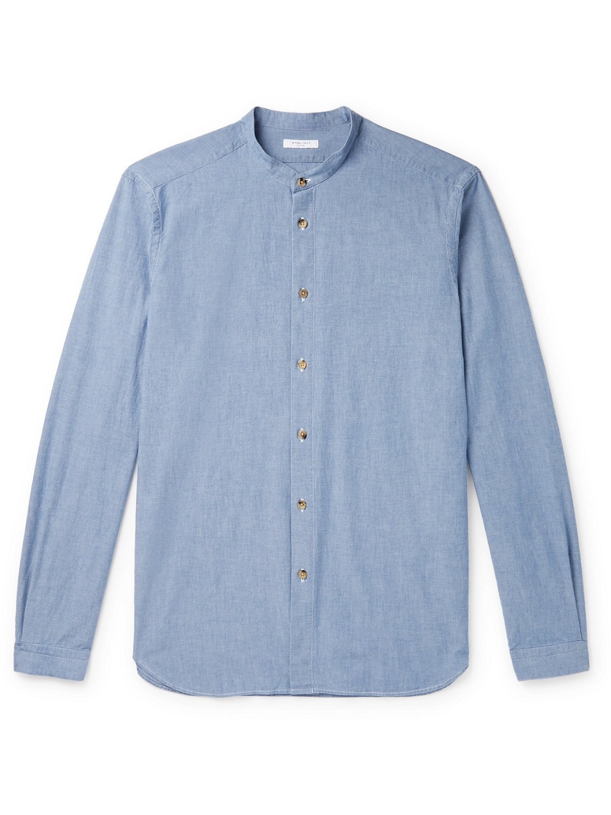 Photo: BOGLIOLI - Grandad-Collar Cotton-Chambray Shirt - Blue