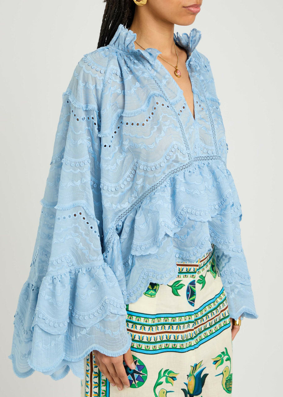 Lug Von Siga Kirke Embroidered Cotton-blend Blouse Blue