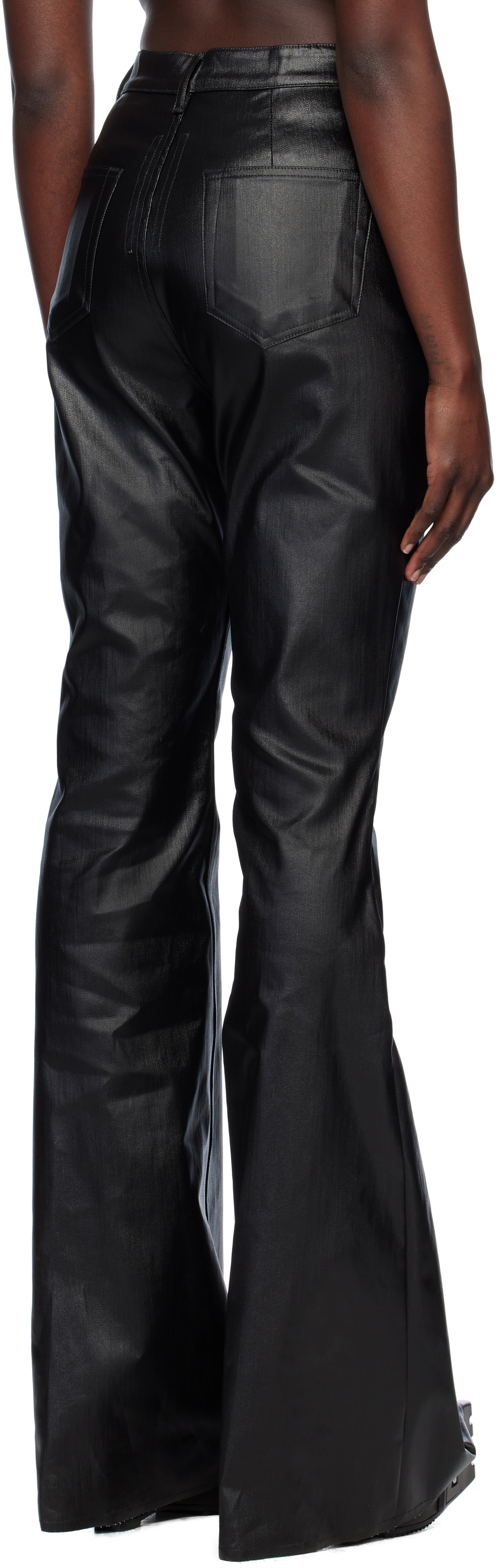 Rick Owens Black Hollywood Bolan Bootcut Coated Jeans Rick Owens