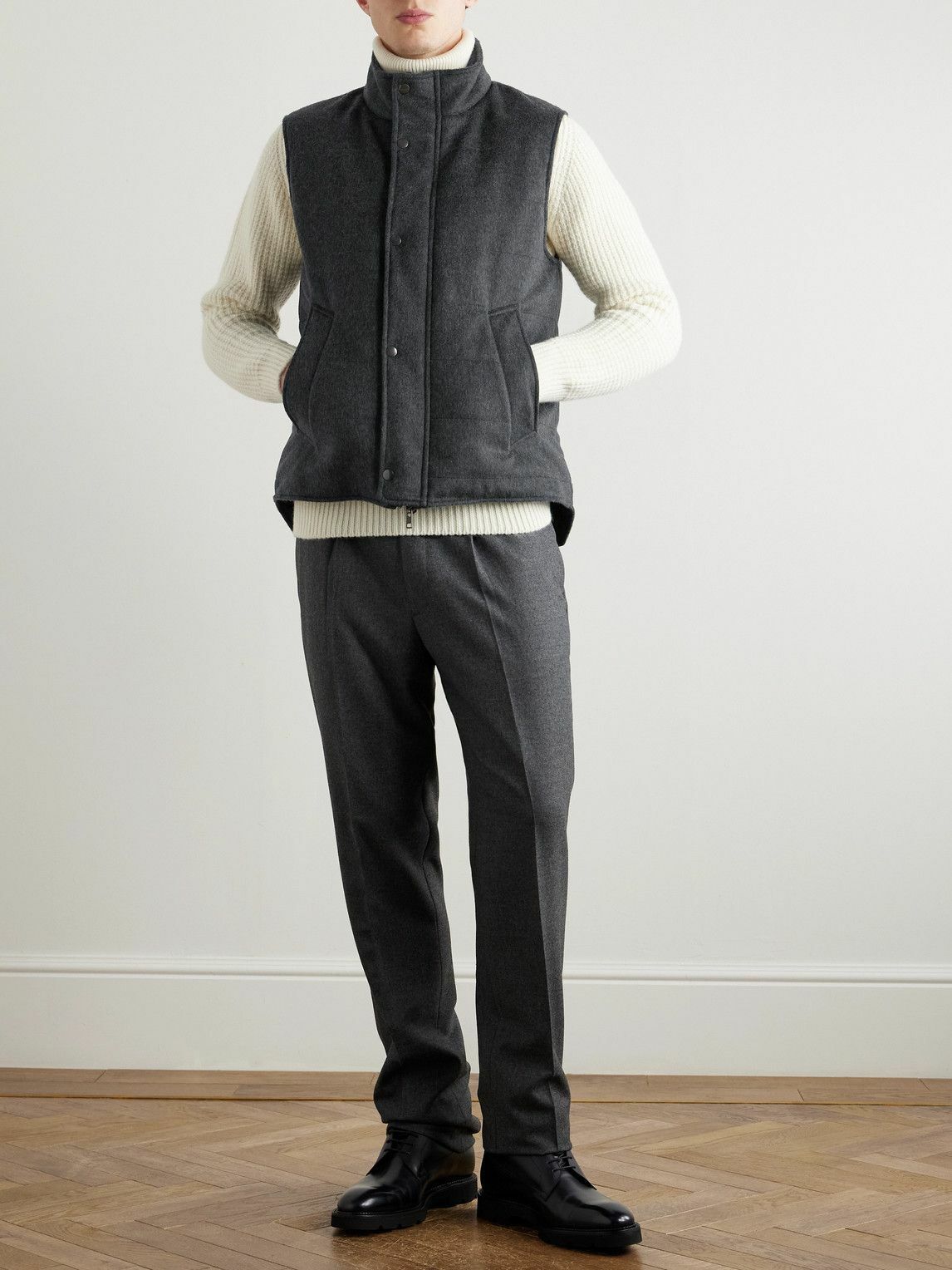 Kingsman - Slim-Fit Quilted Padded Wool and Cashmere-Blend Gilet - Gray