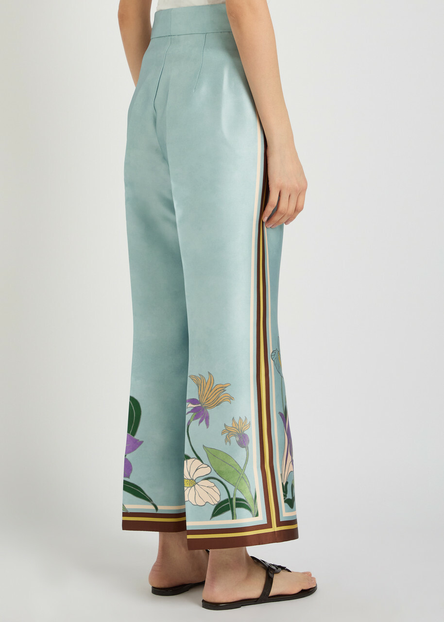Alemais Alfie Printed Satin-twill Trousers Blue