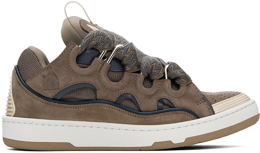 Lanvin SSENSE Exclusive Taupe Leather Curb Sneakers Lanvin display picture 2