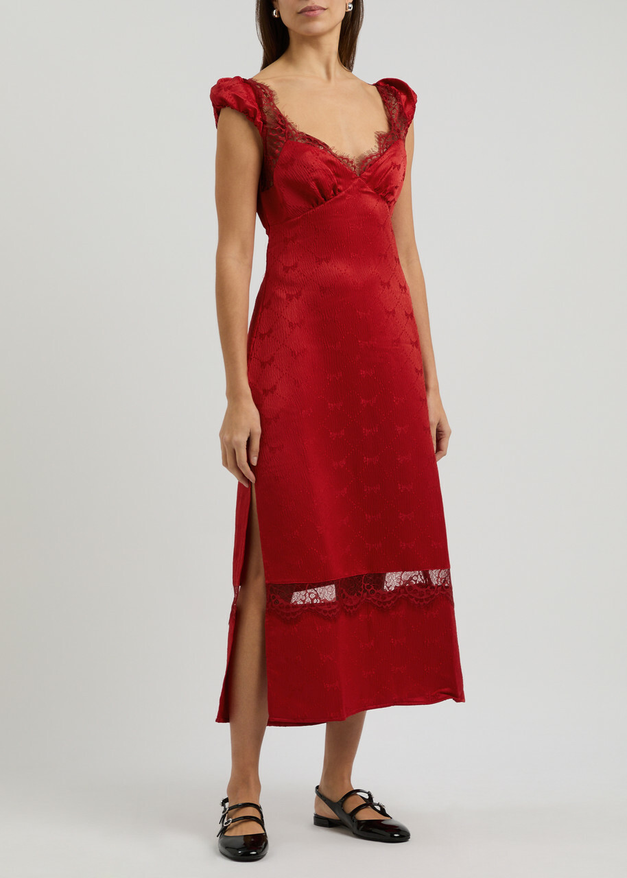 Free People Foolish Heart Cloqué Midi Dress Red