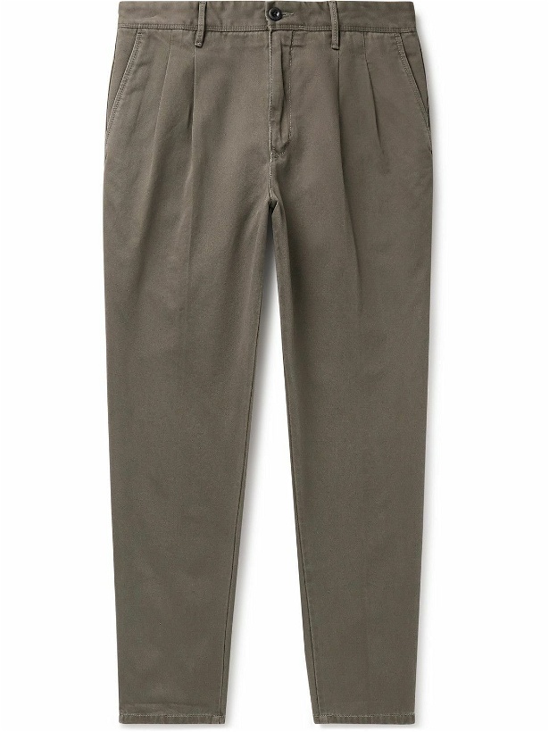 Photo: Incotex - Slim-Fit Tapered Pleated Cotton-Twill Chinos - Green