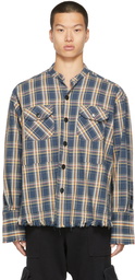 Greg Lauren Navy Plaid Boxy Studio Shirt