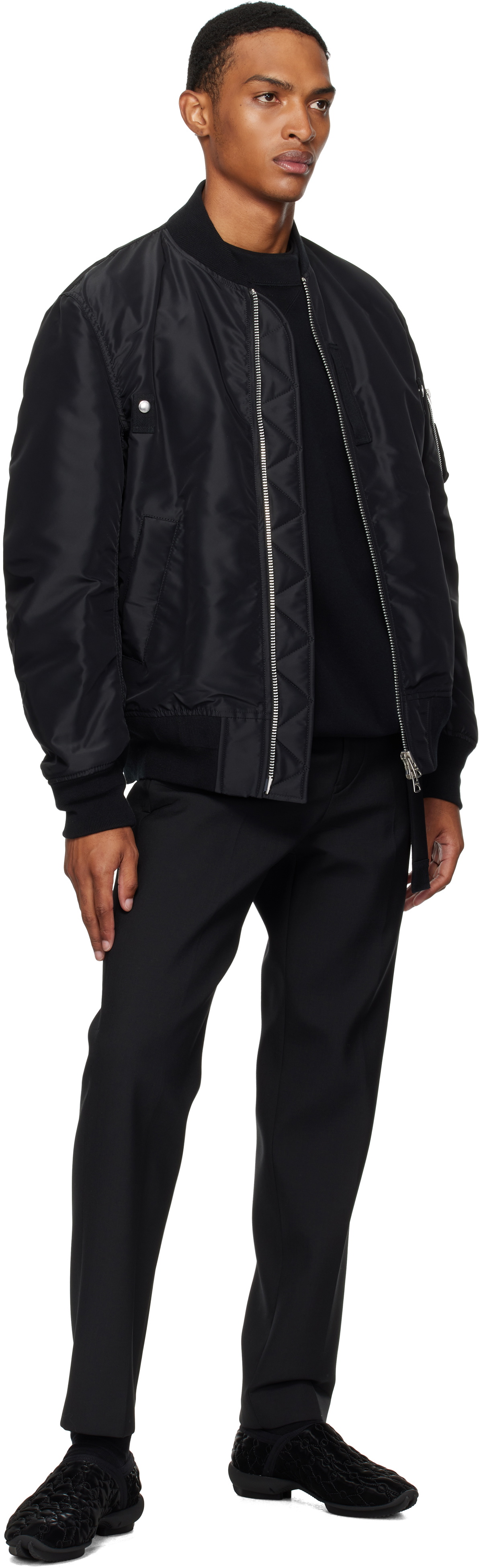 sacai Black Nylon Twill Bomber Jacket Sacai