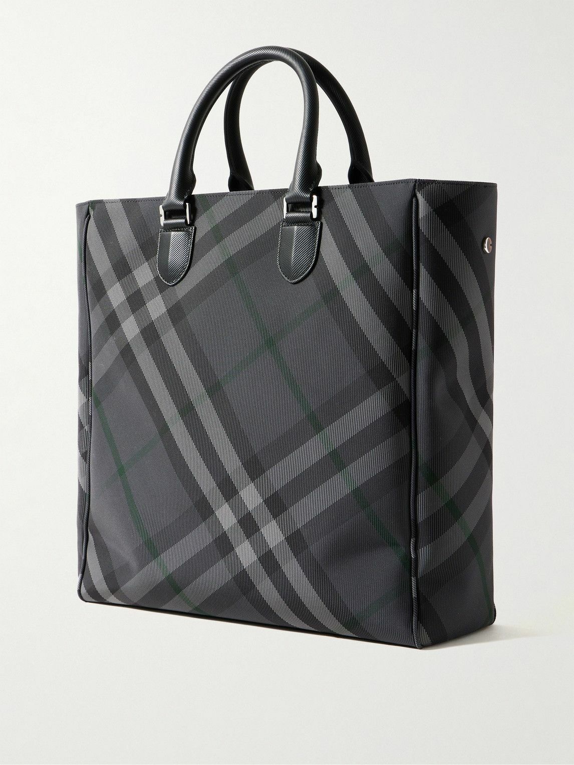 Burberry - Leather-Trimmed Checked Jacquard Tote Bag Burberry