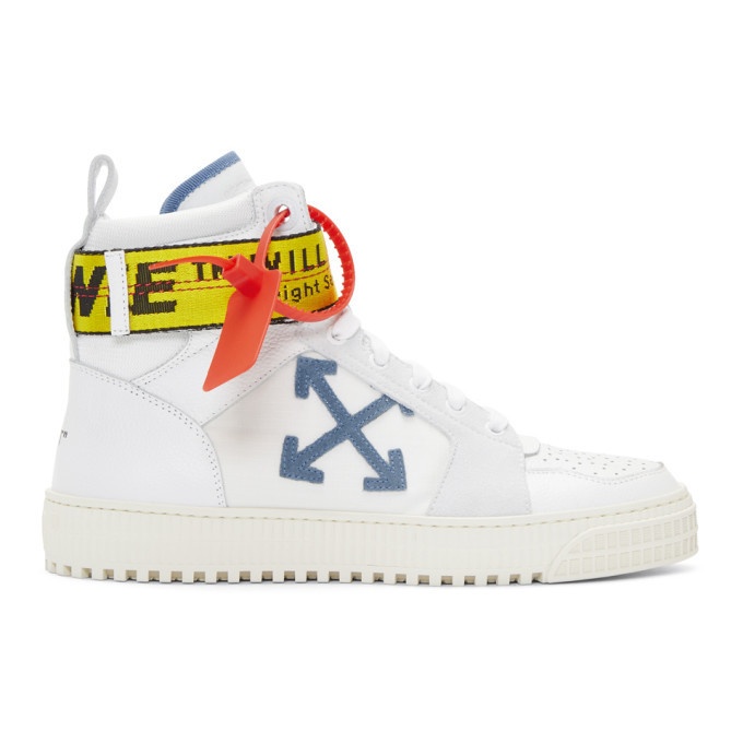 Photo: Off-White White and Blue Industrial High-Top Sneakers