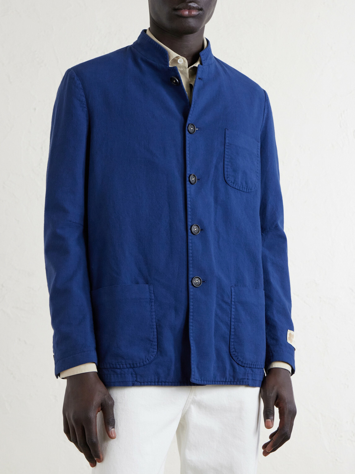 Massimo Alba - Bali Unstructured Nehru-Collar Cotton-Gauze Jacket - Blue