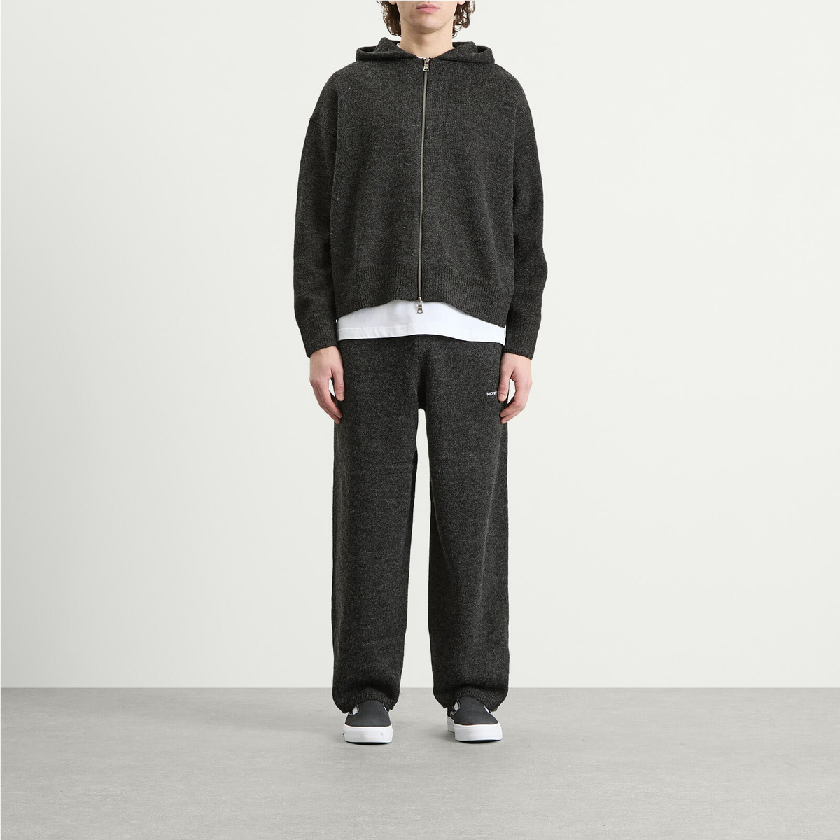 MKI Men's Mohair Blend Knit Zip Hoodie in Charcoal