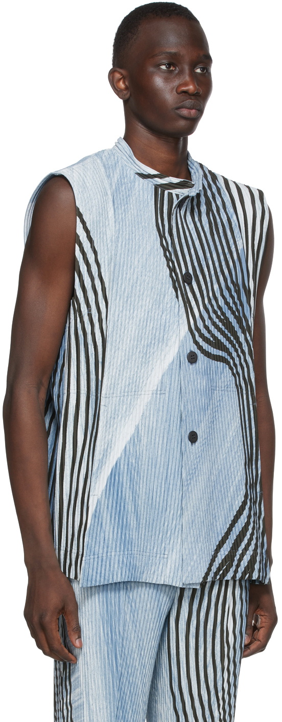 Homme Plissé Issey Miyake Blue Body Movement Cardigan Homme Plisse 