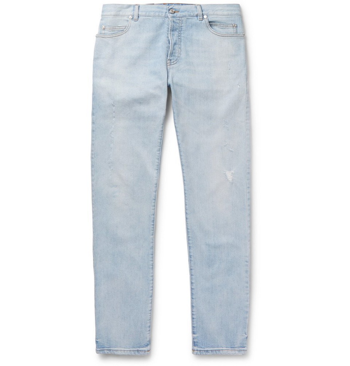 Photo: Balmain - Tapered Distressed Denim Jeans - Men - Blue