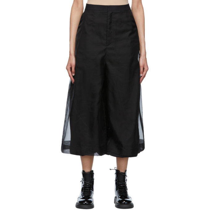 Enfold Black Wool Suspender Wide-Leg Trousers Enfold